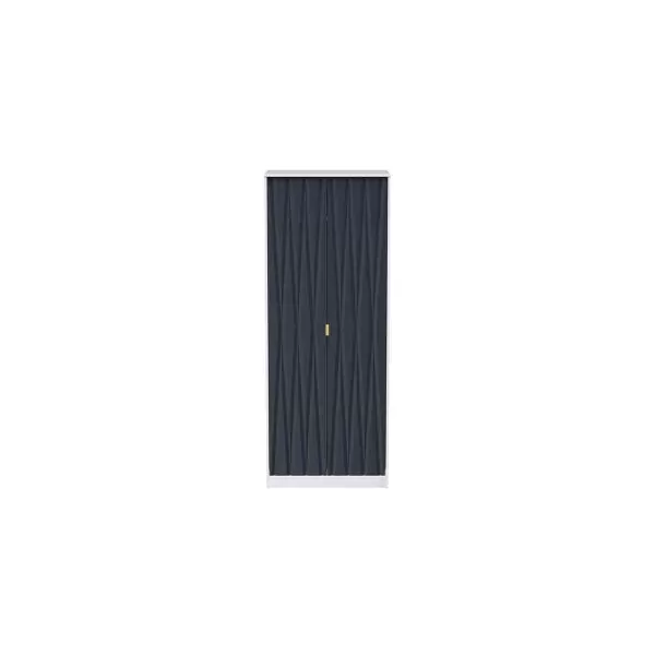 Image of Welcome Furniture Ready Assembled Diamond 2 Door Wardrobe In Indigo Matt & White