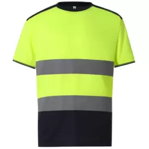 Image of Yoko Mens Two Tone Hi-Vis T-Shirt (3XL) (Yellow/Navy)