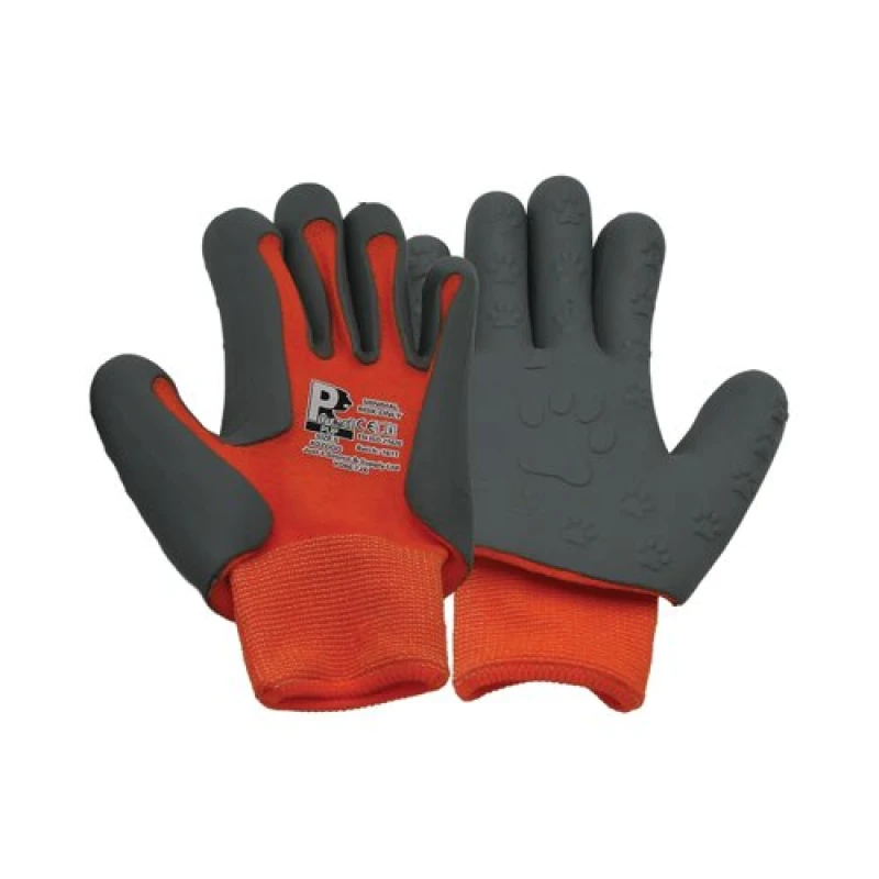 Image of Children's Gloves TPE Palm Coating with Paw Print Design 1 Pair Size 5 Orange/Grey KDZGGO-5