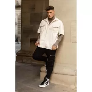 Image of I Saw It First Cream Cord Boxy Fit Short Sleeve Oversized Shirt - White