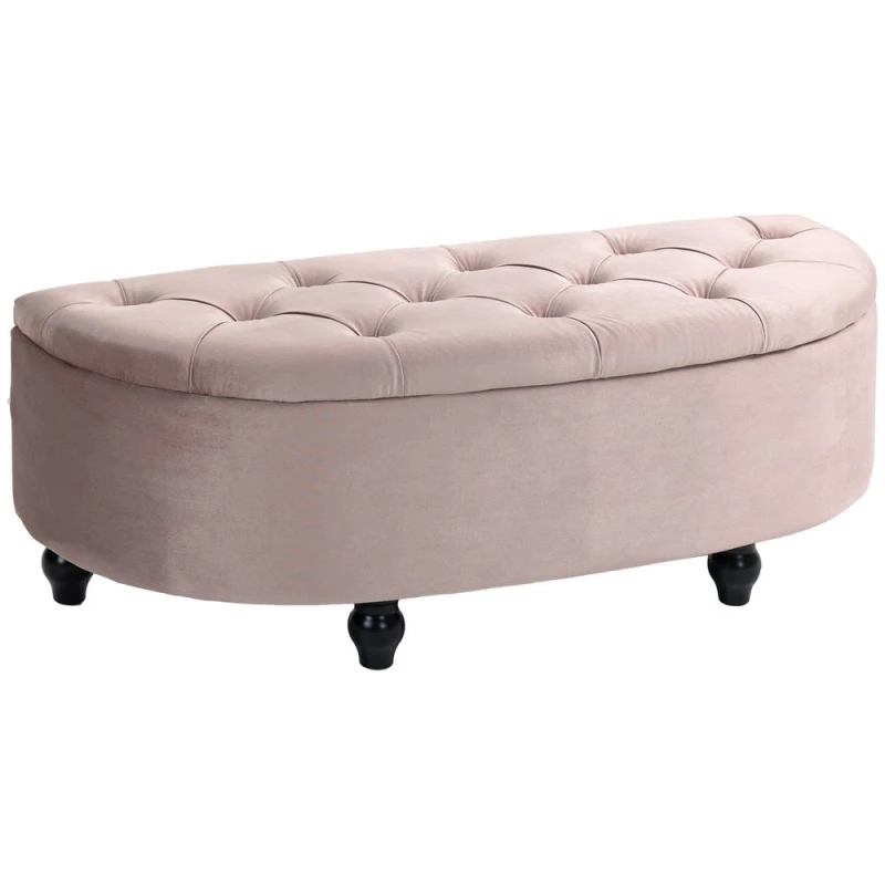 Image of HOMCOM Semi-Circle Storage Ottoman Bench Tufted Upholstered Accent Footrest - Pink TJ Hughes 5056725533007
