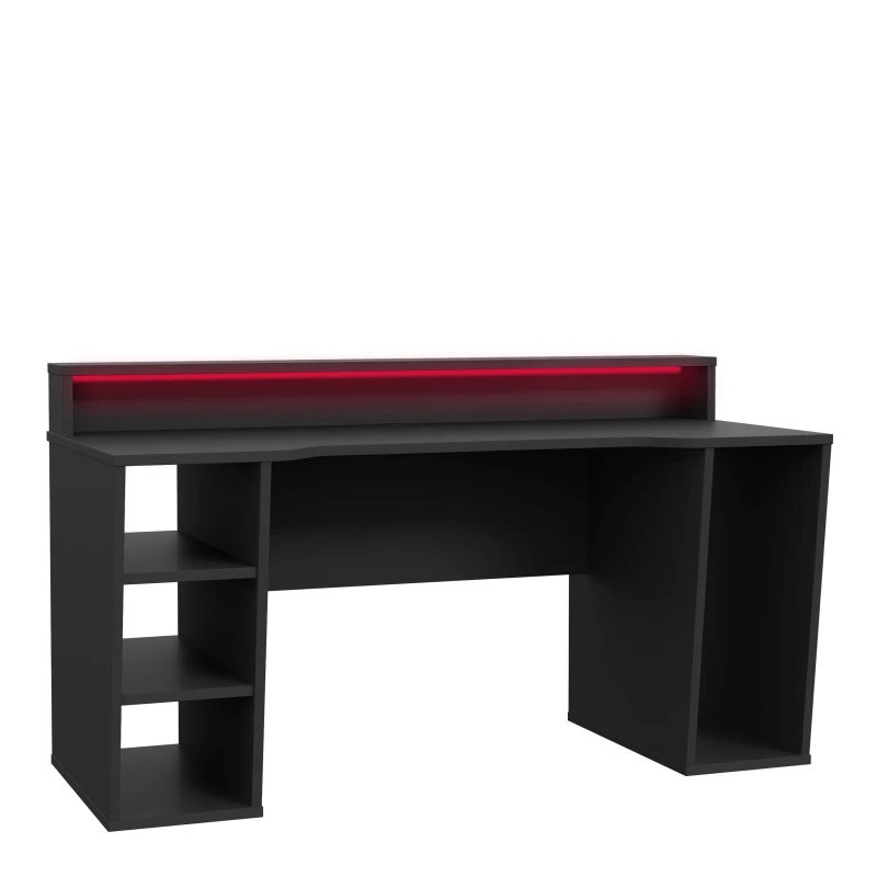 Image of Furniture To Go Loadout Black Gaming Desk 2 Shelves with Colour Changing LED in Jet Black Jet Black Unisex