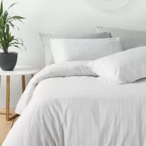 image of Linear Washed Cotton Pinstripe Duvet Cover Set White/Grey