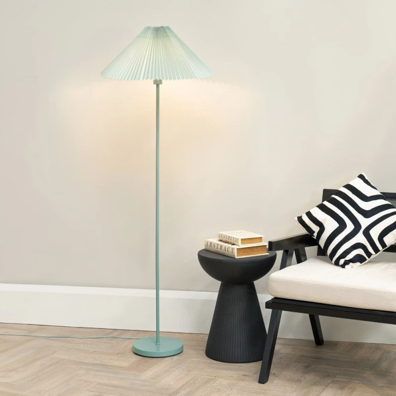 Image of ValueLights Akira Pleated Shade Slim Floor Lamp with LED Bulb Bright Blue
