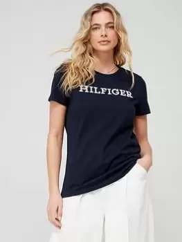 Image of Tommy Hilfiger Embroidered Logo T-Shirt - Navy Size M Women
