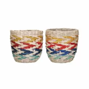 Image of Kitchencraft Set Of 2 Seagrass Planters With Rainbow Stripe Design
