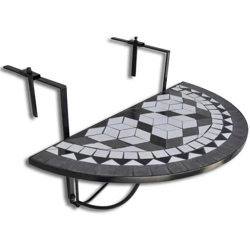 Image of vidaXL Mosaic Balcony Table Hanging Semi-circular Black and White Plant Stand