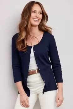 Wrinkle Free 3/4 Sleeve Scoop Neck Jersey Cardigan