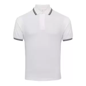 Image of AWDis Mens Stretch Tipped Piqu Polo Shirt (L) (White/Navy)
