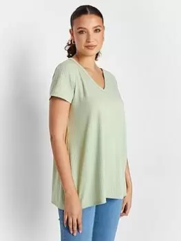 Image of Long Tall Sally Sage Rib V Neck Swing Top, Green, Size 14, Women