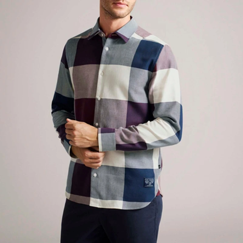 Image of Ted Baker Neetly Long Sleeve Scale Check Shirt - red maroon red maroon S