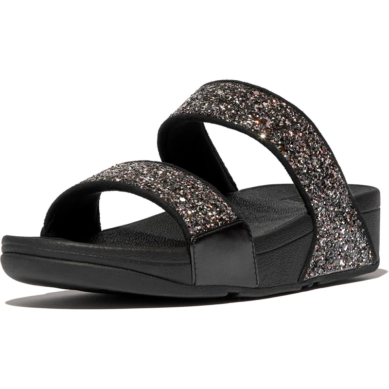 Image of Fitflop Womens Lulu 2 Bar Glitter Sandals UK Size 5 (EU 38) Black multi FIT118-BLACK-5