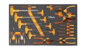 image of Beta Tools M62 21pc Pliers & Micro Screwdriver Set Soft Tray for Roller Cab