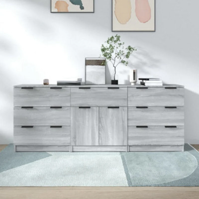 Image of VIDAXL 3 Piece Sideboards Grey Sonoma Engineered Wood Vidaxl 8720287122623
