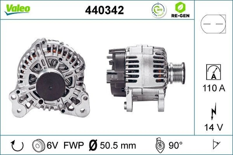 Image of VALEO 440342 Generator Alternator Charging Current: 110A, Voltage: 14V, REMANUFACTURED PREMIUM Alternator (4)