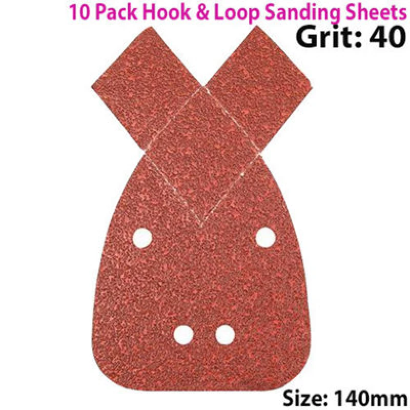 Image of Loops 10 PACK 40 Grit Aluminium Oxide 2 Tip Detail Sanding Sheets 140mm Hook & Loop Multi