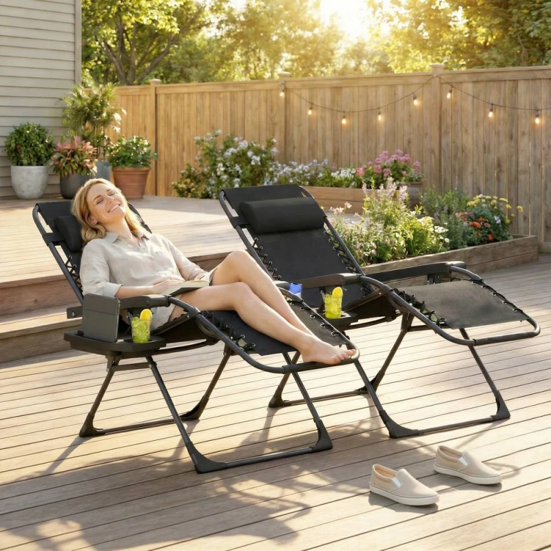 Image of OUTSUNNY Zero Gravity Chairs Set of 2 with Cup Holder, Headrest, Black Unisex