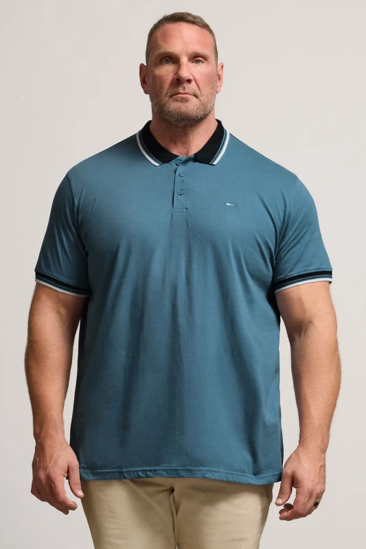 Image of BadRhino BadRhino Men Tipped Polo Shirt in Teal Size: X-Large Teal XL Male 5063111857715