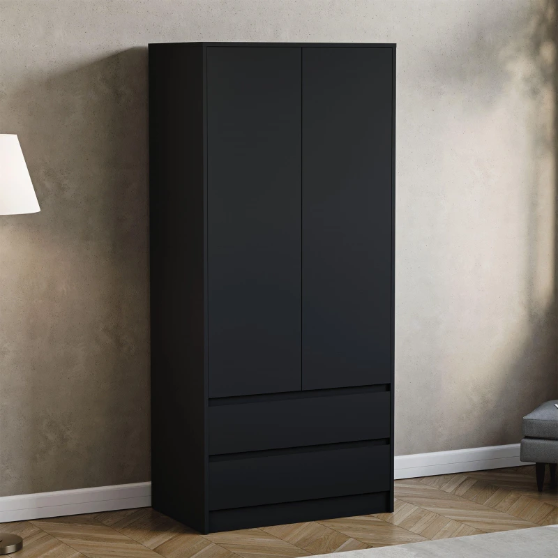 Image of Lassic Vida Designs Denver 2 Door Wardrobe With Drawers Black unisex One Size