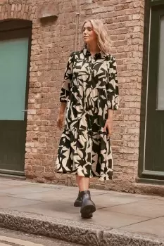 image of Abstract Print Midi Shirt Dress