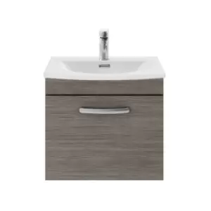 image of Nuie - Athena Wall Hung 1-Drawer Vanity Unit with Basin-4 500mm Wide - Anthracite Woodgrain