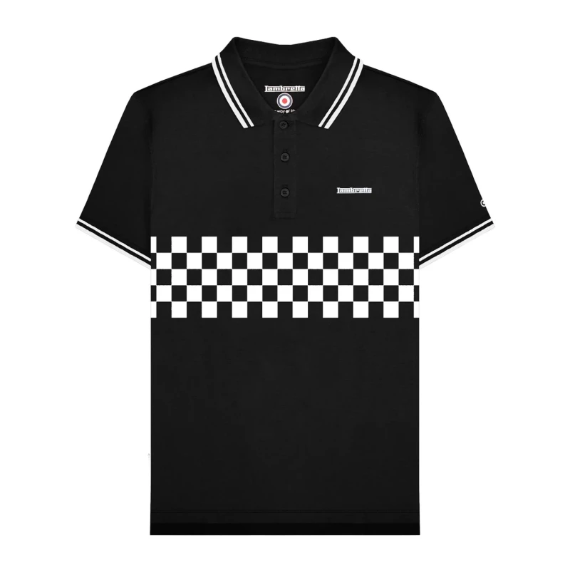 Image of Lambretta Lambretta Men SS25 Two Tone Tipped Big & Tall Polo Shirt in Black Size: 3X-Large Black XXXL Male 5063703794954