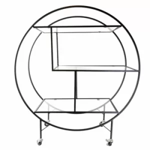 image of Matt Black Round Art Deco Serving Drinks Trolley