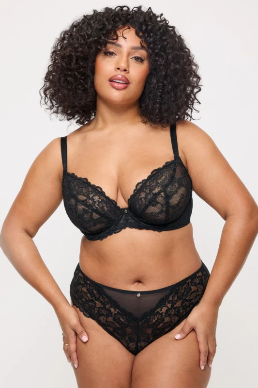 Image of Ann Summers Womens Sexy Lace Fuller Bust Non Padded Plunge Bra in Black Size: 40E Black Female 40E