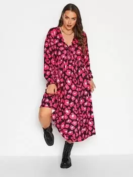 Image of Yours Tie Dress Black Pink Leopard, Black, Size 16, Women