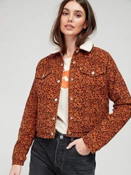 Image of Levis Original Sherpa Leopard Print Trucker Jacket - Brown, Brown Size M Women