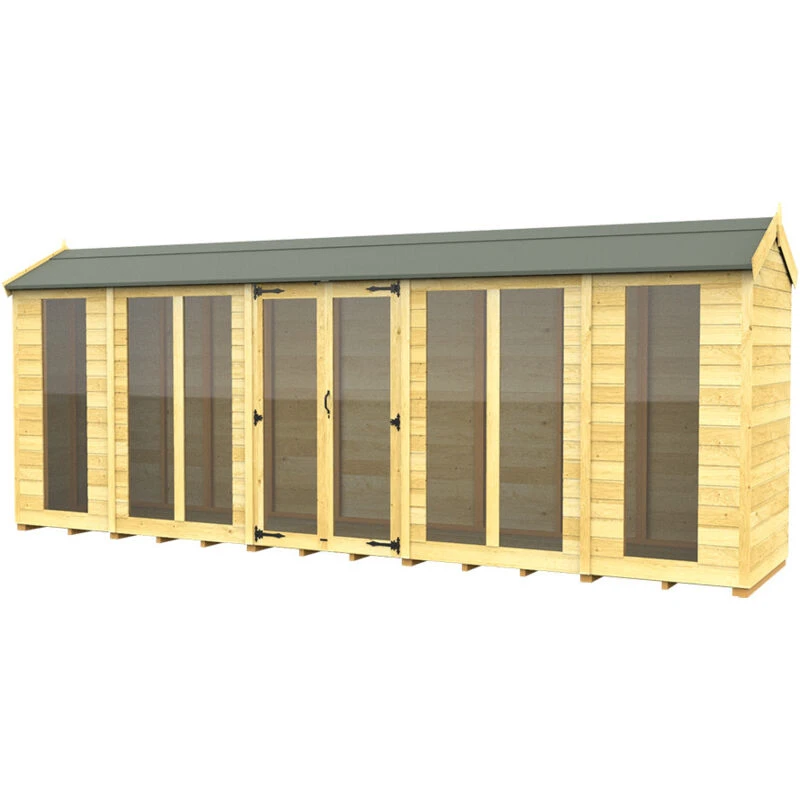 Image of Flat Pack Sheds DIY Sheds 18 x 4 Apex Summer House (Full Height Window), Brown 18X4AFHWSHFF
