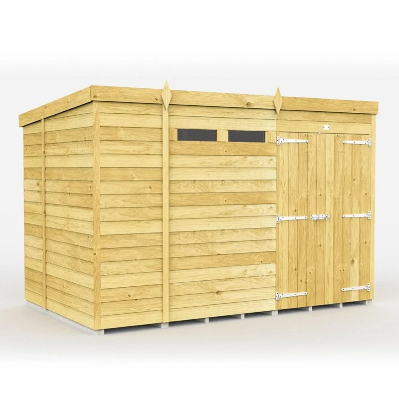 Image of Buttercup Farm 10 x 7 Feet Pent Security Shed - Double Door - L214 x W302 x H201cm in Brown Brown Unisex