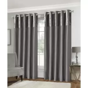 image of Isabella Rose Olivia Velvet Top Eyelet Curtains - Silver - 167cm (66") X 137cm (54") TJ Hughes