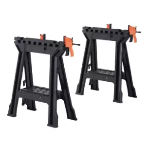 image of Durhand Foldable Clamping Sawhorse Trestle Twin Support Bars Cutting Stands Workbench - Black & Orange