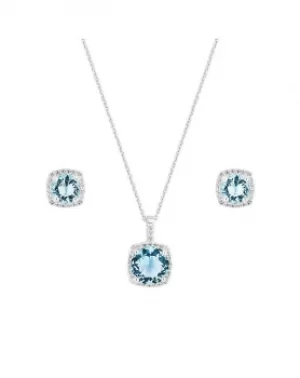 image of Simply Silver Aqua Square Halo Set