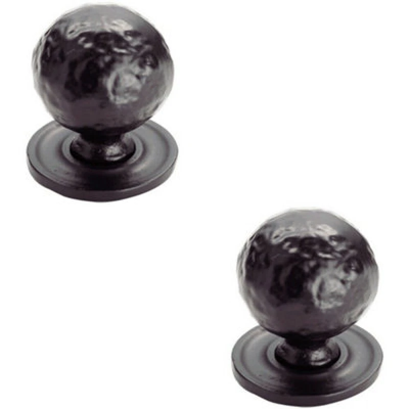 Image of Loops 2x Hammered Ball Cupboard Door Knob 33mm Diameter Black Antique Cabinet Handle Black unisex