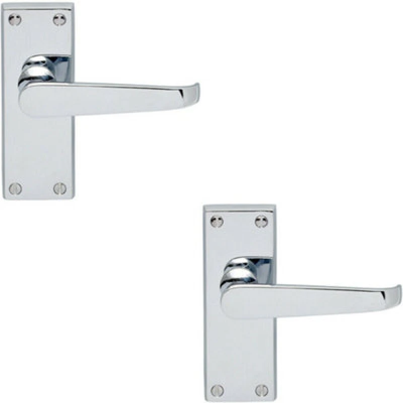 Image of Loops 2x Straight Victorian Lever on Rectangular Latch Backplate Handle Chrome Multi