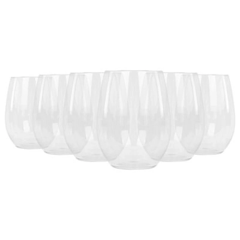Image of Argon Tableware 300ml Plastic Wine Glasses - Set Of 6 - Clear Reusable Stemless Cocktail Champagne Tumbler Drinking Cups