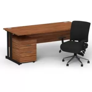 Image of Impulse 1800 x 800 Black Cant Office Desk Walnut + 2 Dr Mobile Ped & Chiro Med Back Black W/Arms