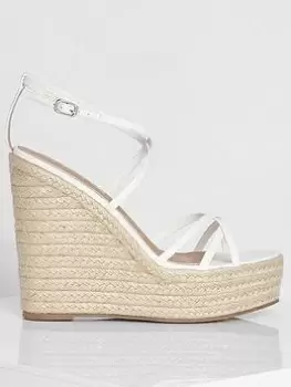 Boohoo Strappy Wedge - White, Size 8, Women