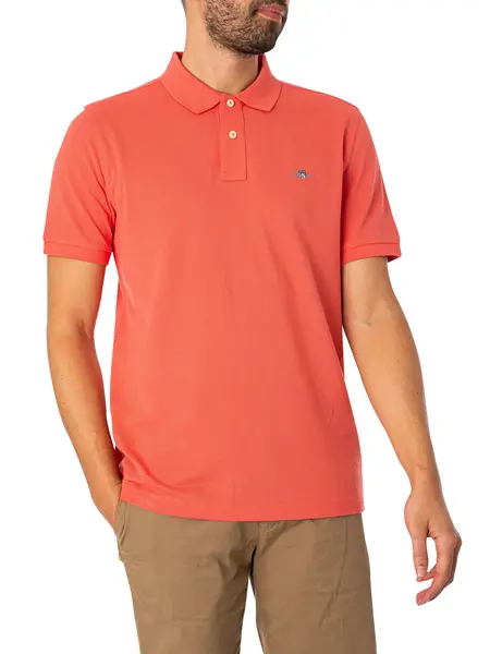Image of Gant Regular Shield Pique Polo Shirt Sunset Pink XL