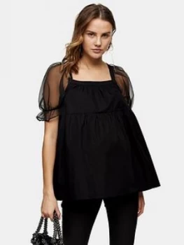 Topshop Maternity Organza Sleeve Smock Tiered Top - Black