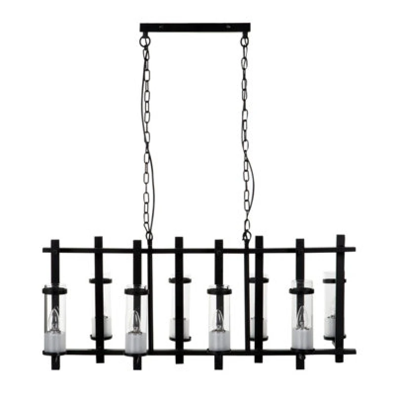 Image of Orsina Iron And Glass Wide Pendant Light, 8 Glass Bulbs With Industrial Black Iron Frame, Statement Ceiling Light