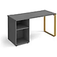 Image of Rectangular Sleigh Frame Desk with support pedestal Onyx Grey Wood/Metal Sleigh Legs Brass Cairo 1400 x 600 x 730mm