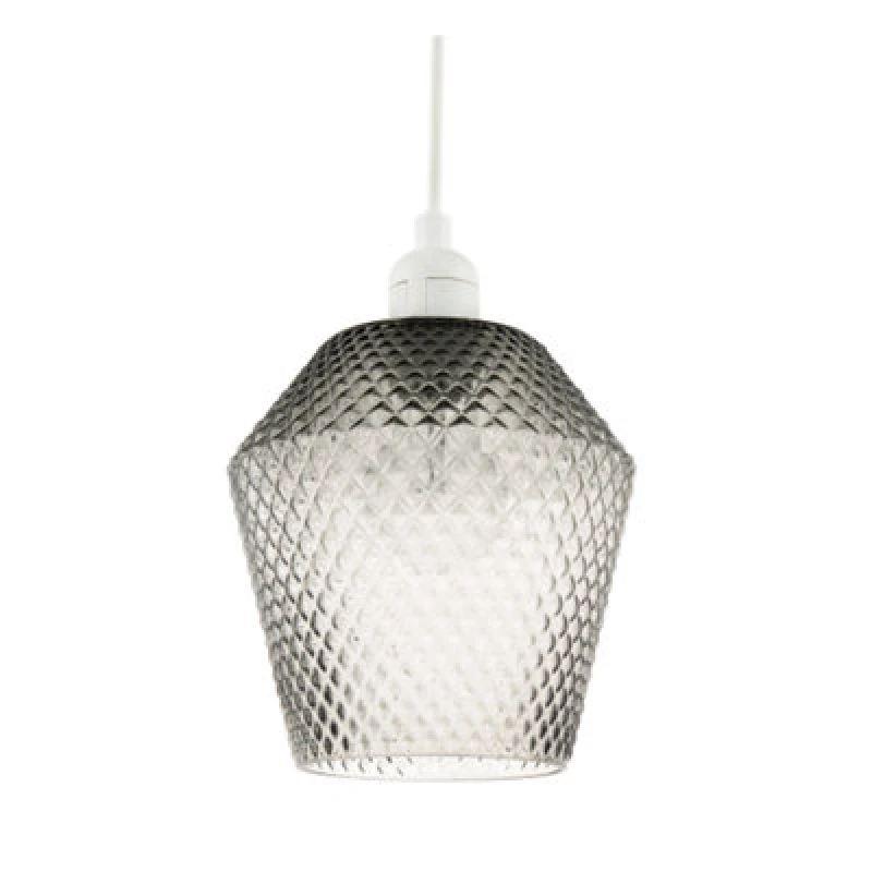 Image of Happy Homewares Modern And Compact Diamond Design Smoked Grey Glass Pendant Shade