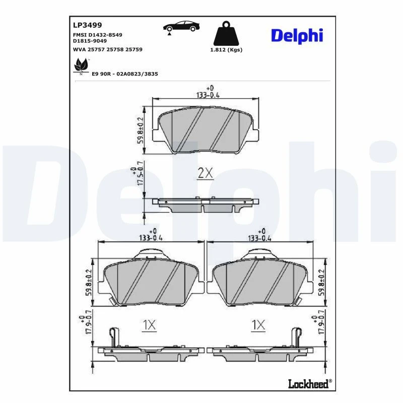 Image of DELPHI Brake pad set DELPHI LP3499