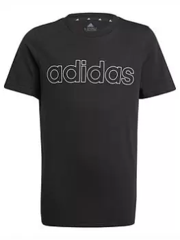 image of adidas Junior Boys Linear T-Shirt - Black/White, Size 7-8 Years