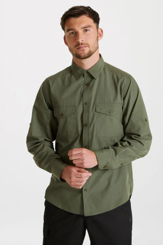 Image of Craghoppers Craghoppers Men 'Expert Kiwi' Long Sleeved Shirt in Green Size: Small Green S Male 5054904644582