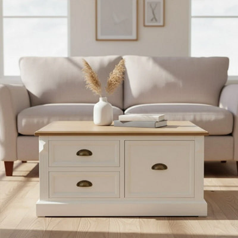 Image of Orsina Sturdy Coffee Table, Wooden Top Decorative Coffee Table For Livingroom, Durable Modern Coffee Table