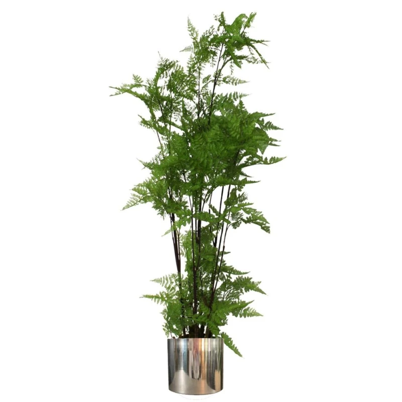 Image of Leaf 150cm Artificial Natural Moss Base Fern Foliage Plant with Silver Metal Plater Green